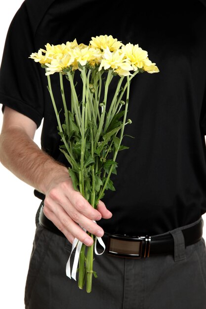 Man holding flowers close-up