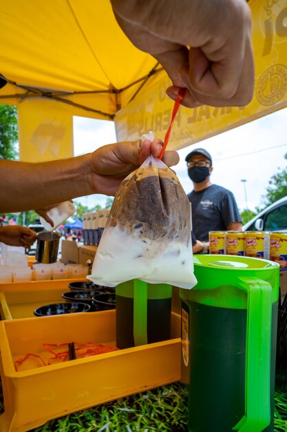 Man holding food at market