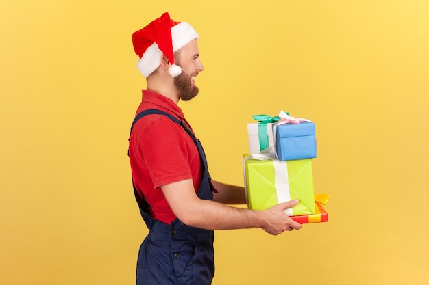 man holding and giving presents delivery in holidays