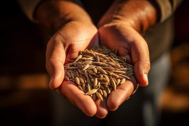 a man holding a handful of sunflower seeds.