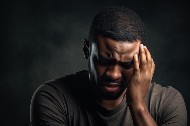 Photo a man holding his head in his hands