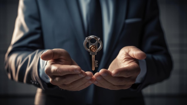 A man holding a key in his hands