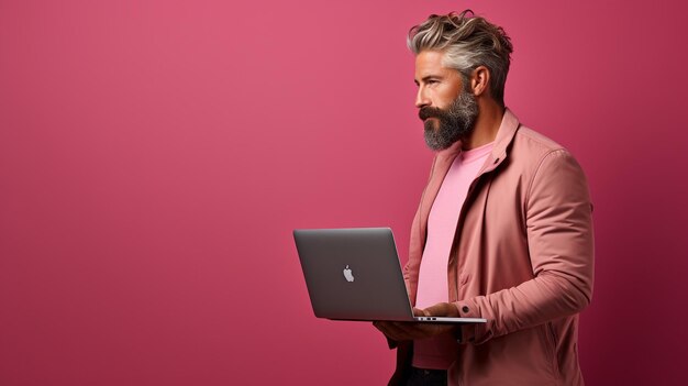 man holding laptop looking over the shoulder