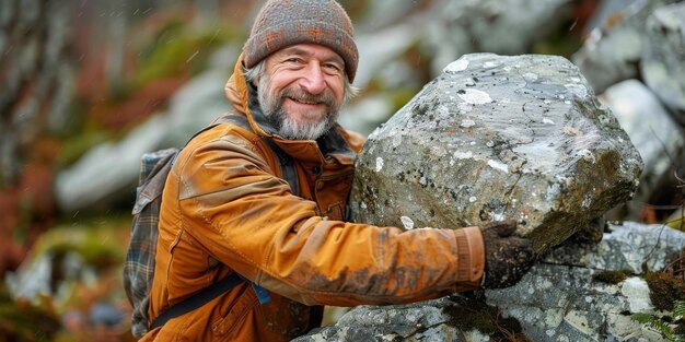 Man Holding Large Rock