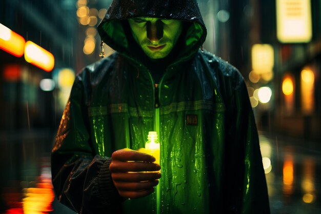 Man Holding Lit Candle in Green Jacket