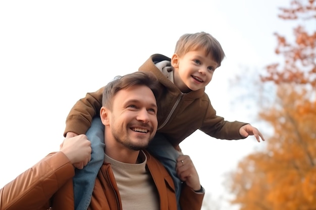 A man holding a little boy on his shoulders generative ai image