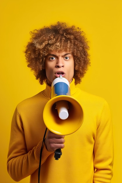 A man holding a megaphone in front of his face generative ai image