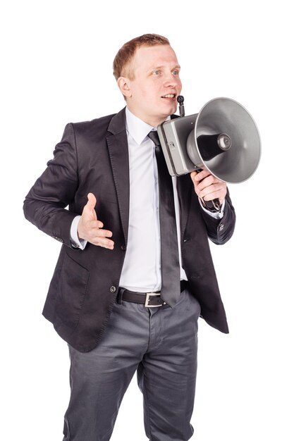 Man holding megaphone human emotion expression and lifestyle concept