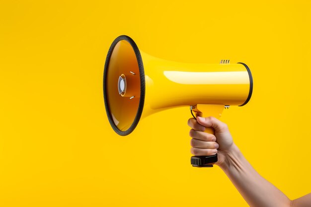 Man holding megaphone on yellow background