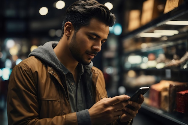 Photo man holding mobile phone