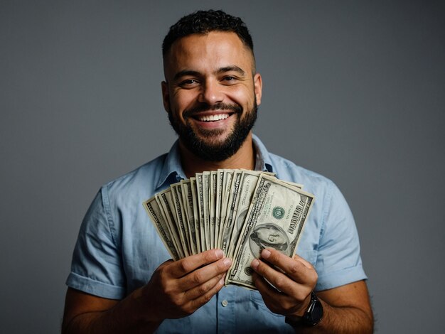 man holding money and smiling