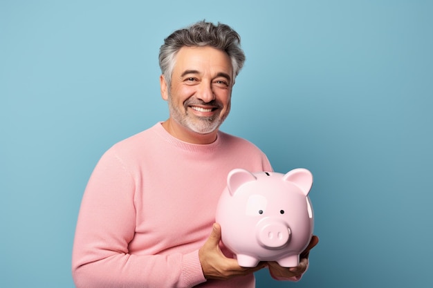 a man holding piggy bank