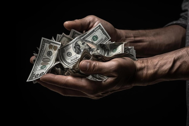 Photo a man holding a pile of money in his hands