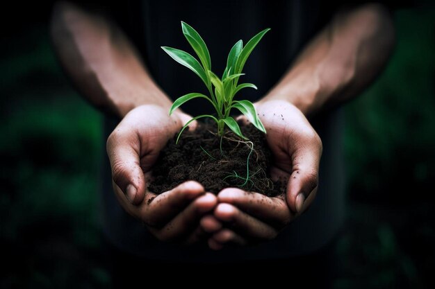 Photo a man holding a plant in his hands