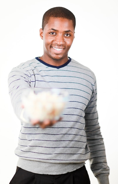 Man holding pop corn