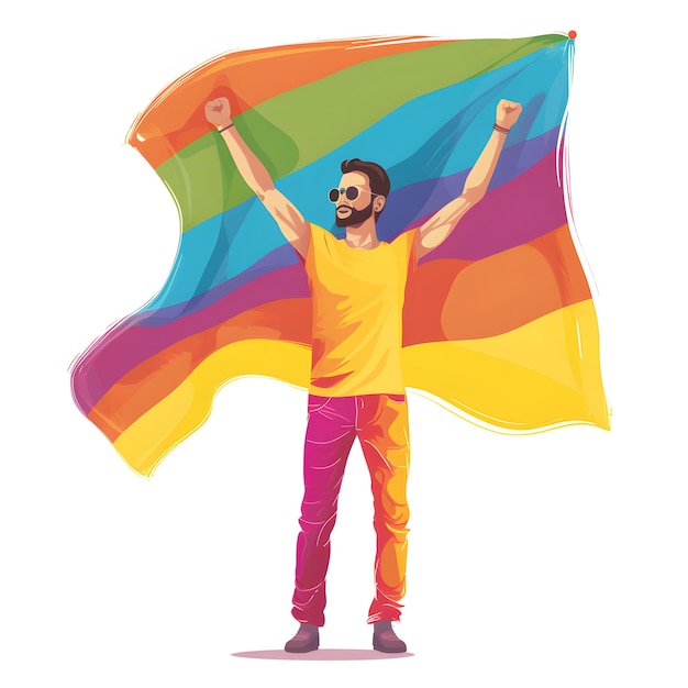 Man holding a rainbow flag in his hands