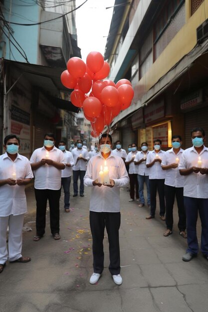 Photo a man holding a red balloon with the word  im on it