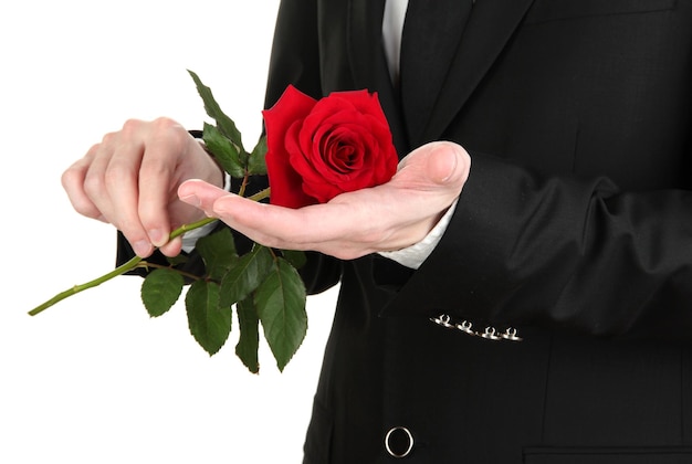 Man holding rose close-up