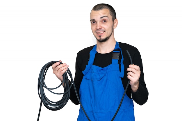 Man holding a rubber gasket for PVC windows in his hand