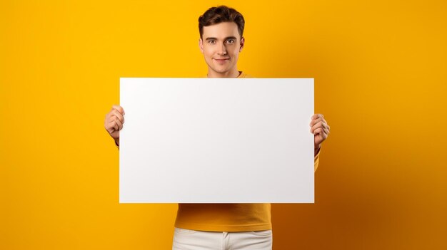 Man holding a sign blank sheet of paper poster message picket rally outdoor street