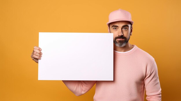 Man holding a sign blank sheet of paper poster message picket rally outdoor street