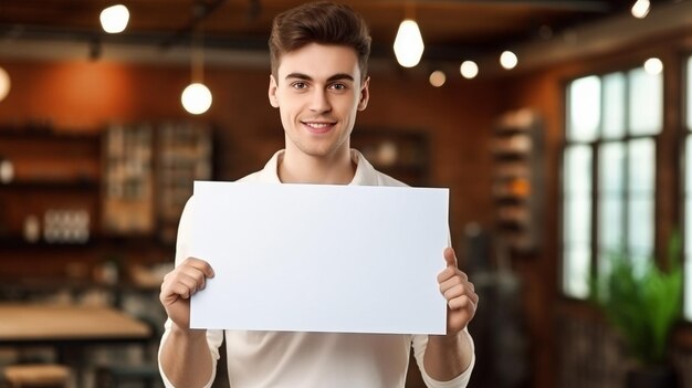 Man holding a sign blank sheet of paper poster message picket rally outdoor street