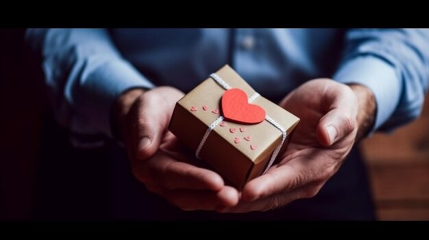 Photo a man holding a small box with a heart on it that says'love'on it