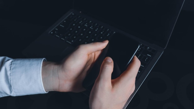 Man holding smartphone with blank screen closeup concept image