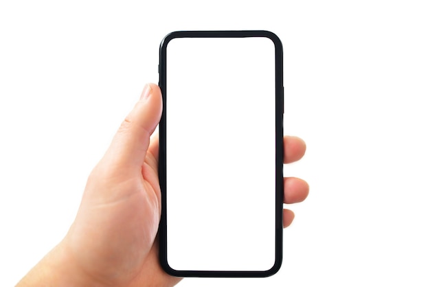 Man holding smartphone with blank screen