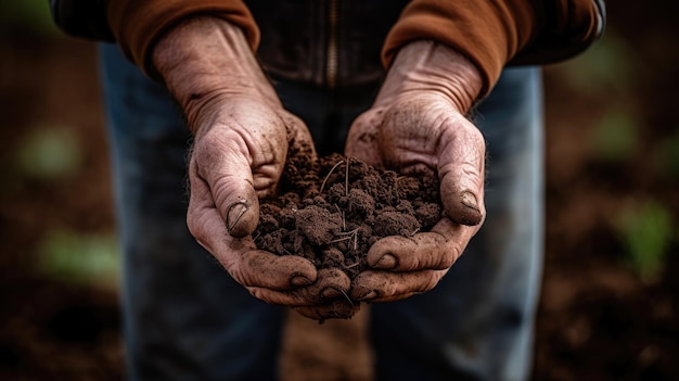 Man holding some dark soil in hands