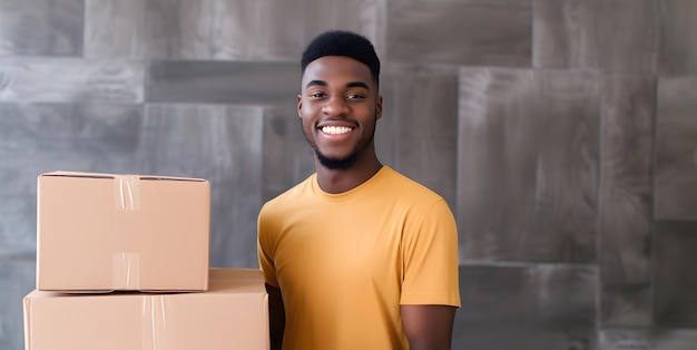 Man Holding Stack of Boxes Against Wall Generative AI