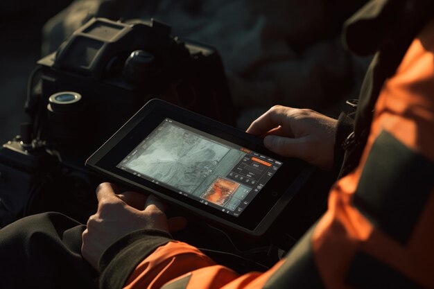 Photo man holding tablet computer