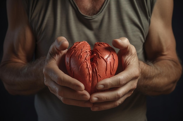 Foto un uomo che tiene in mano un cuore in stile close-up