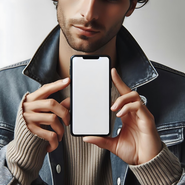 a man holding up a phone that has a white lg on it