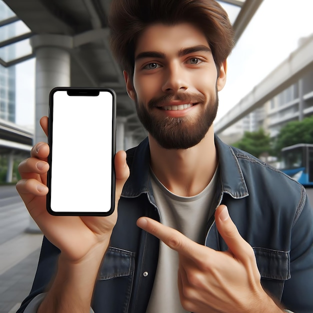 a man holding up a phone that says quot iphone quot