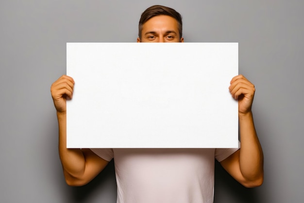 Man holding white board over his face with both hands Generative AI