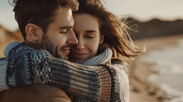 Man Holding Woman on Beach