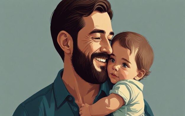 a man holds a baby and smiles with a baby