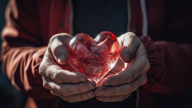 Man holds heart shape ceramic in his hands with Generative AI Technology