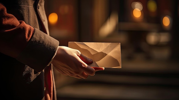 Foto un uomo tiene un pezzo di carta in mano.