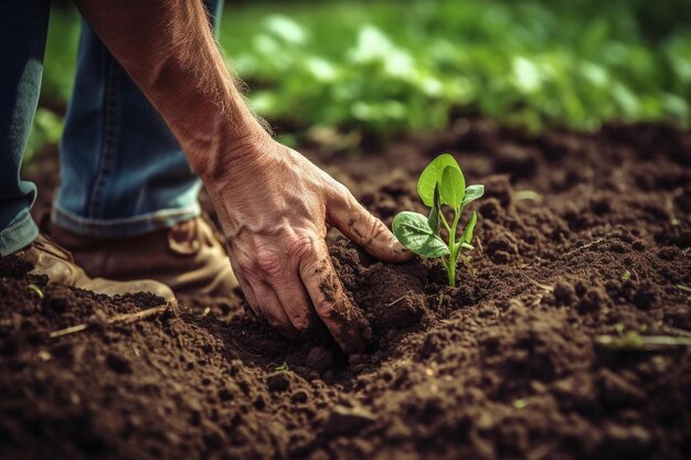 a man holds a plant in his hand.