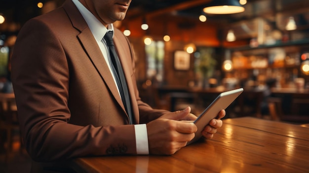 A man holds a tablet in his hands and works AI generated