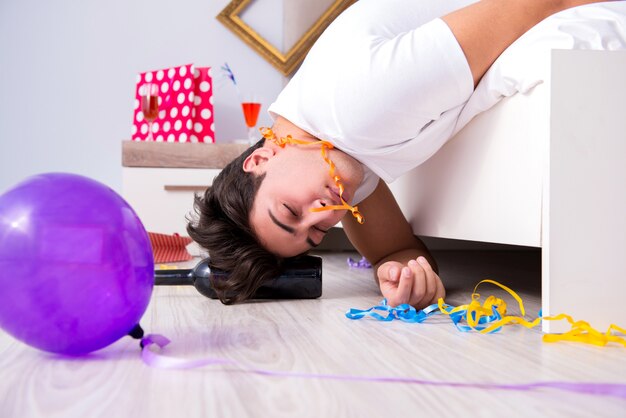 Man at home after heavy partying