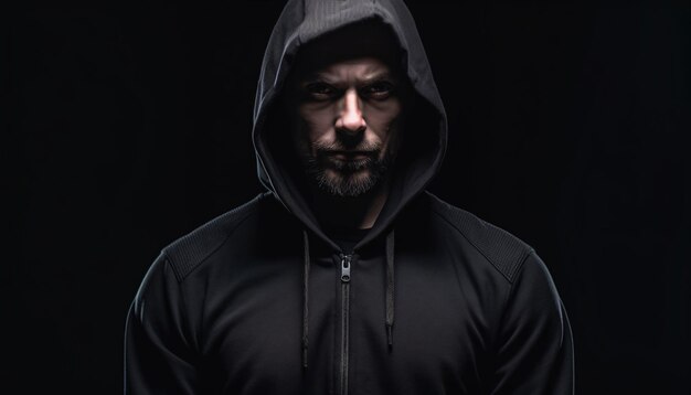 Man in hoodie on a dark background