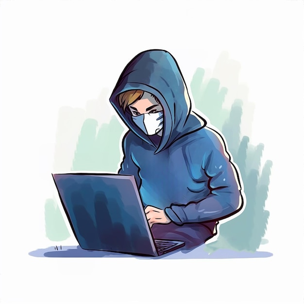 Foto un uomo con una felpa con cappuccio sta usando un laptop.