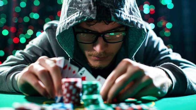 Man in Hoodie Playing Poker