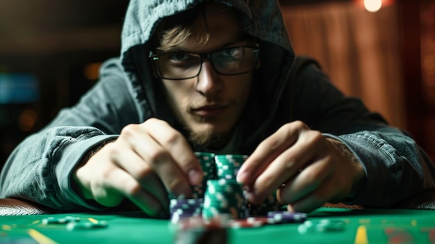 Man in Hoodie Playing Poker