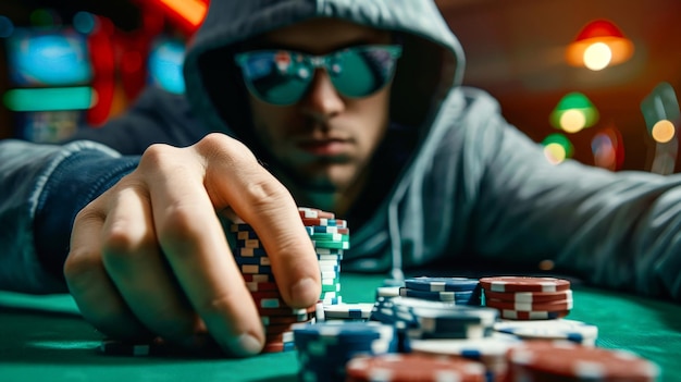 Man in Hoodie Playing Poker