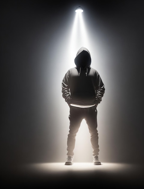 Premium AI Image | Man in hoodie standing in front of spotlights on ...