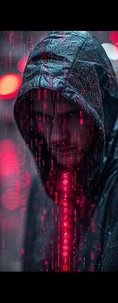 man in hoodie with no visible face and locked locker computer hacker
